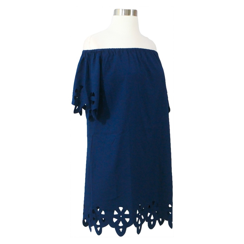Blue Off the Shoulder Cut Out Dress - Picture 7 of 8